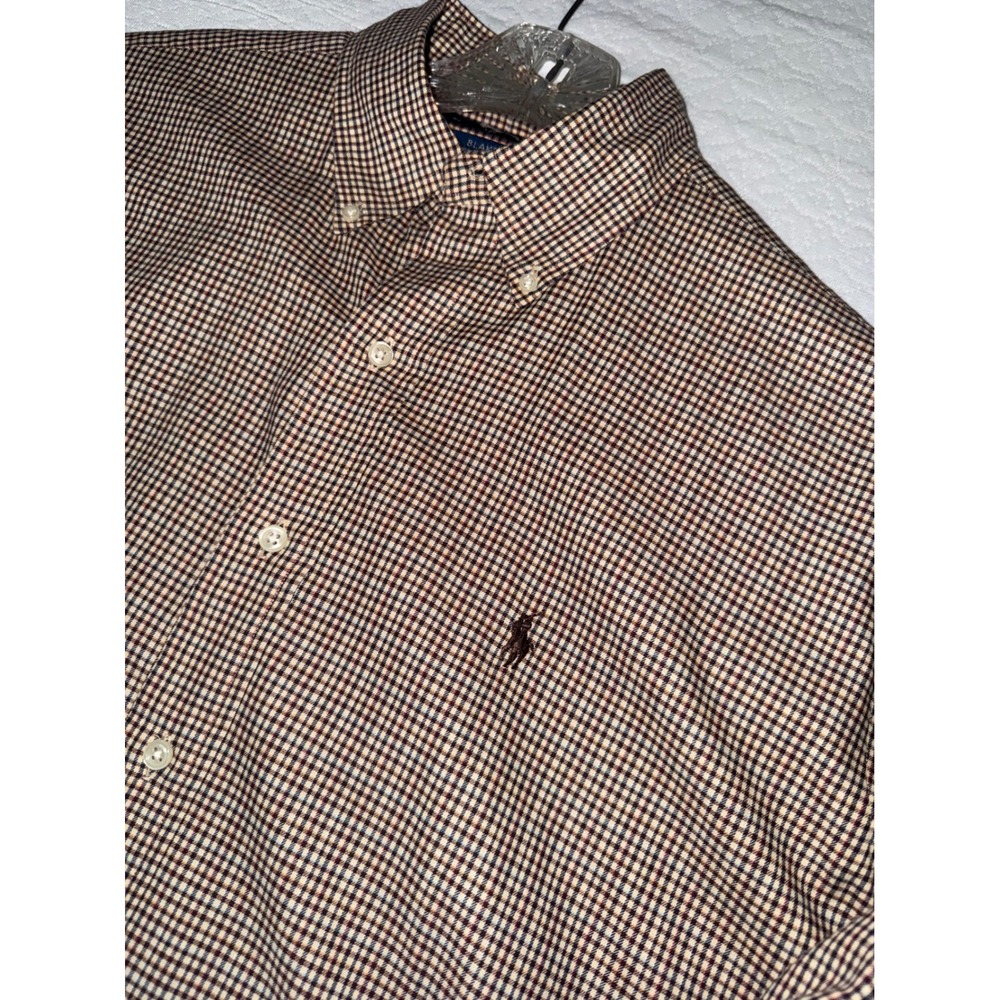 Ralph Lauren Blake Relaxed Fit Mens Shirt Size Medium Brown Micro Check Pattern